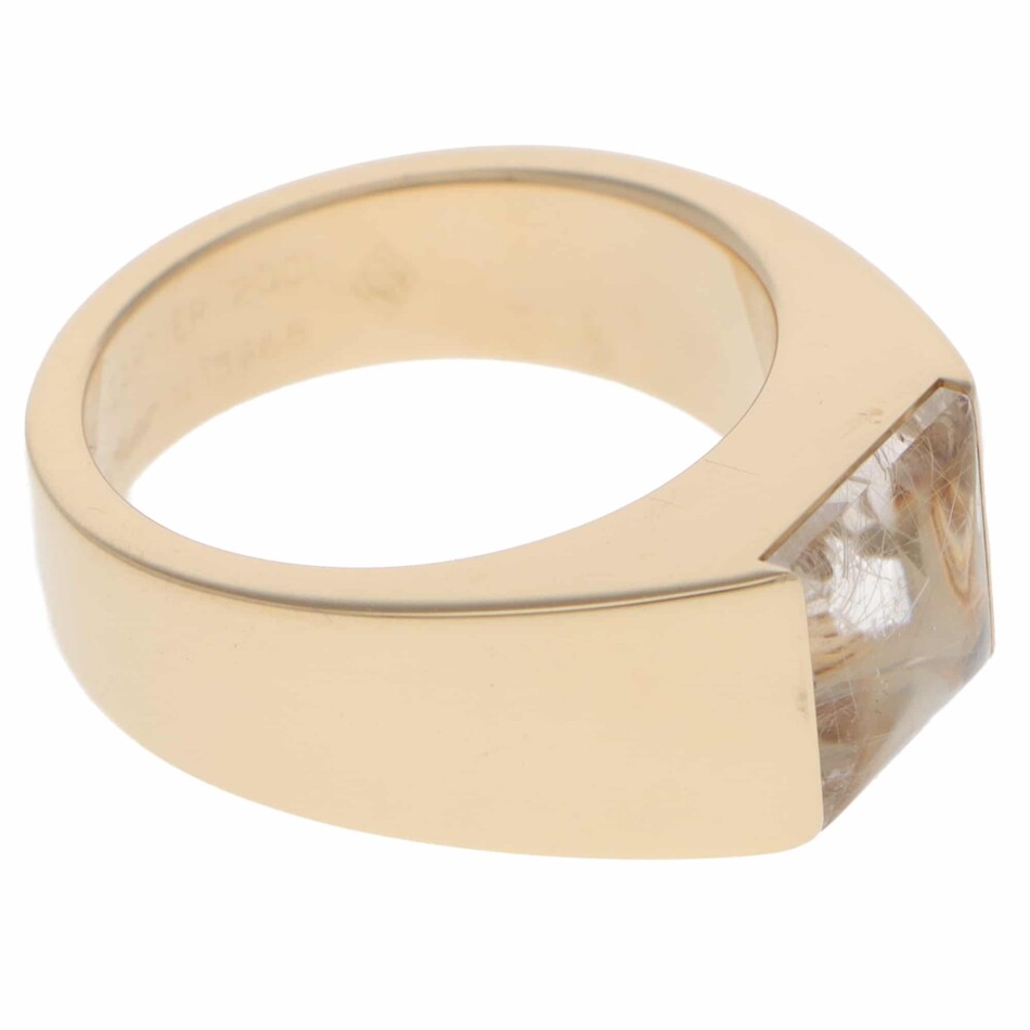 Vintage 2001 Cartier Tank Rutilated Quartz Ring in Yellow Gold