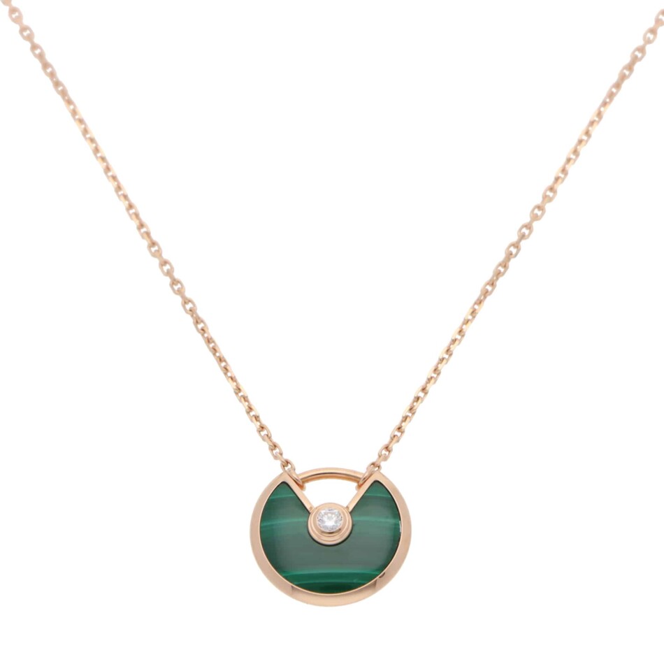 Vintage Amulette de Cartier XS Malachite and Diamond Necklace