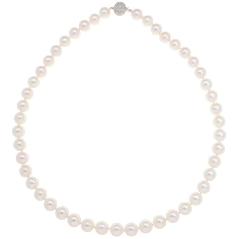 Akoya Pearl Strand Necklace with Diamond Ball Clasp