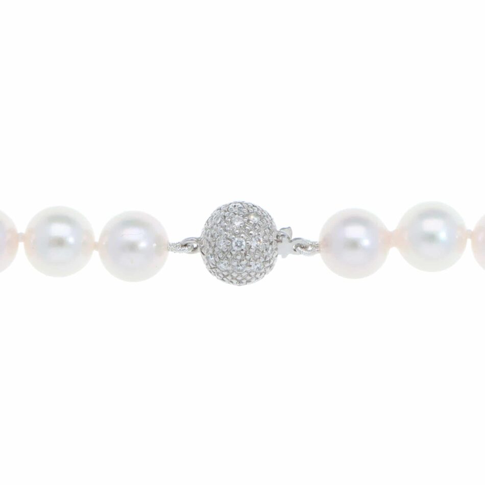 Akoya Pearl Strand Necklace with Diamond Ball Clasp