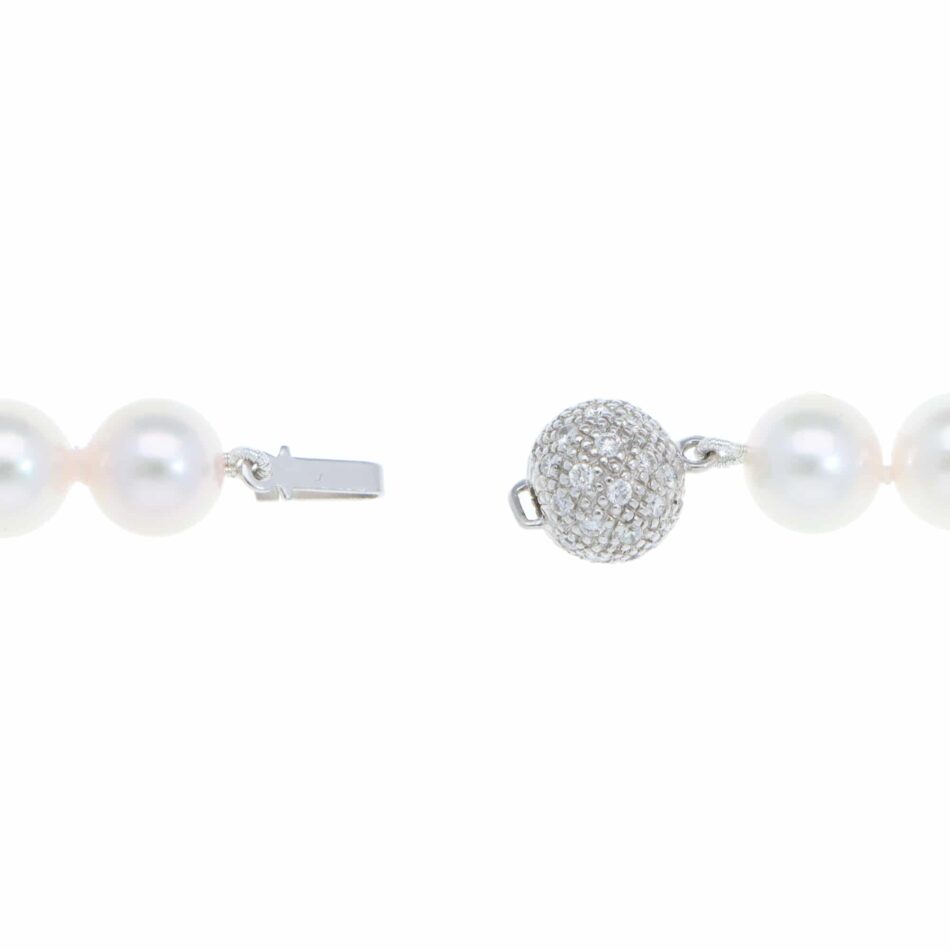 Akoya Pearl Strand Necklace with Diamond Ball Clasp