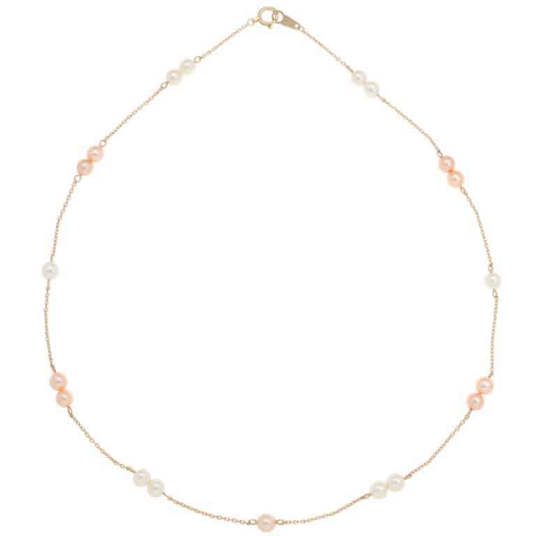 Vintage Tasaki Akoya Pearl Chain Necklace in Yellow Gold