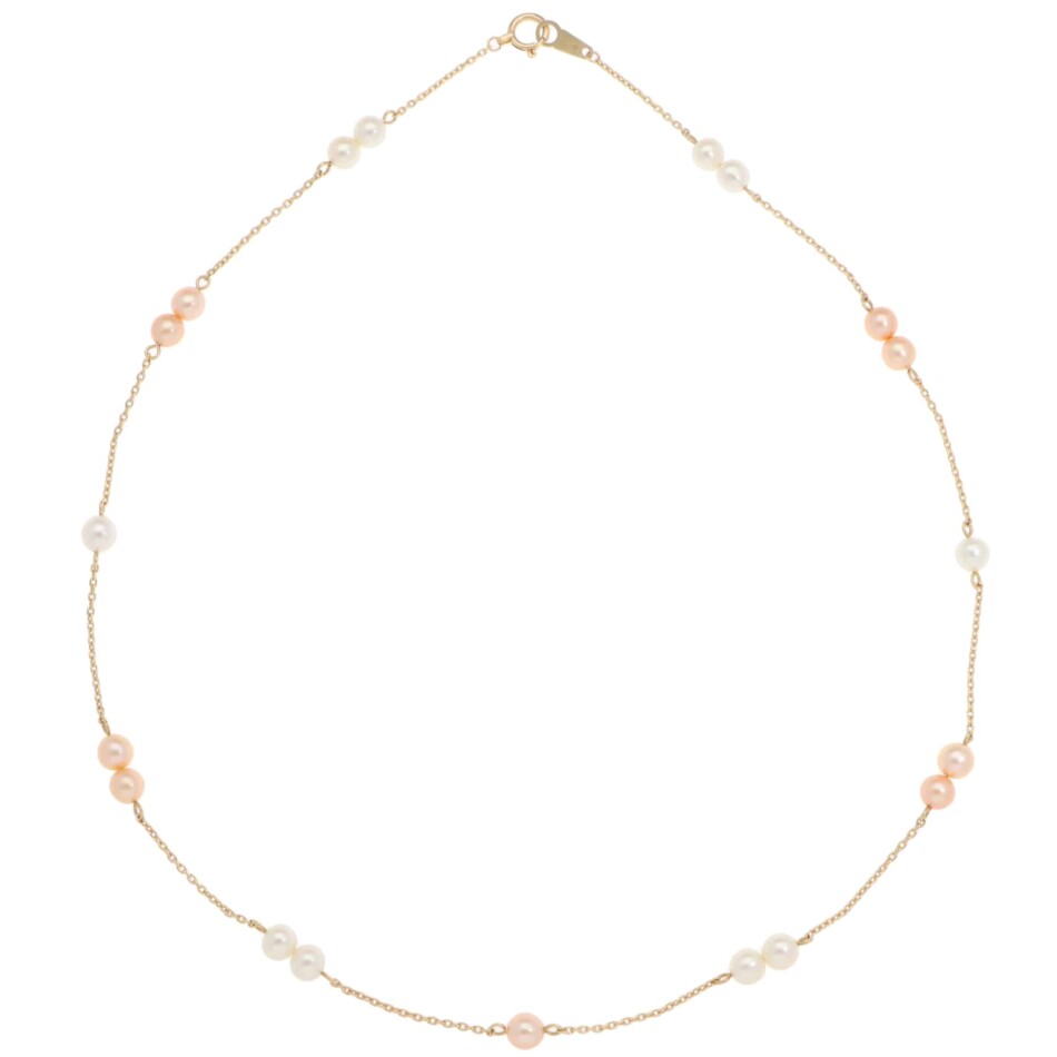 Vintage Tasaki Akoya Pearl Chain Necklace in Yellow Gold