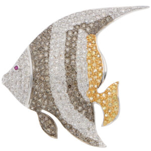 Vintage Angelfish Diamond and Yellow Sapphire Brooch