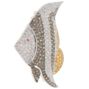 Vintage Angelfish Diamond and Yellow Sapphire Brooch
