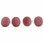 Contemporary Cerise Enamel Oval Chain Cufflinks in Silver