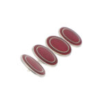 Contemporary Cerise Enamel Oval Chain Cufflinks in Silver
