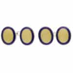Contemporary Navy and Yellow Enamel Oval Chain Cufflinks