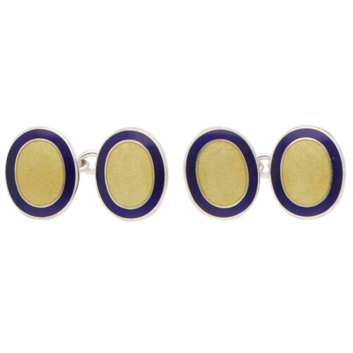 Contemporary Navy and Yellow Enamel Oval Chain Cufflinks