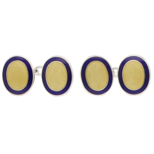 Contemporary Navy and Yellow Enamel Oval Chain Cufflinks