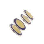 Contemporary Navy and Yellow Enamel Oval Chain Cufflinks