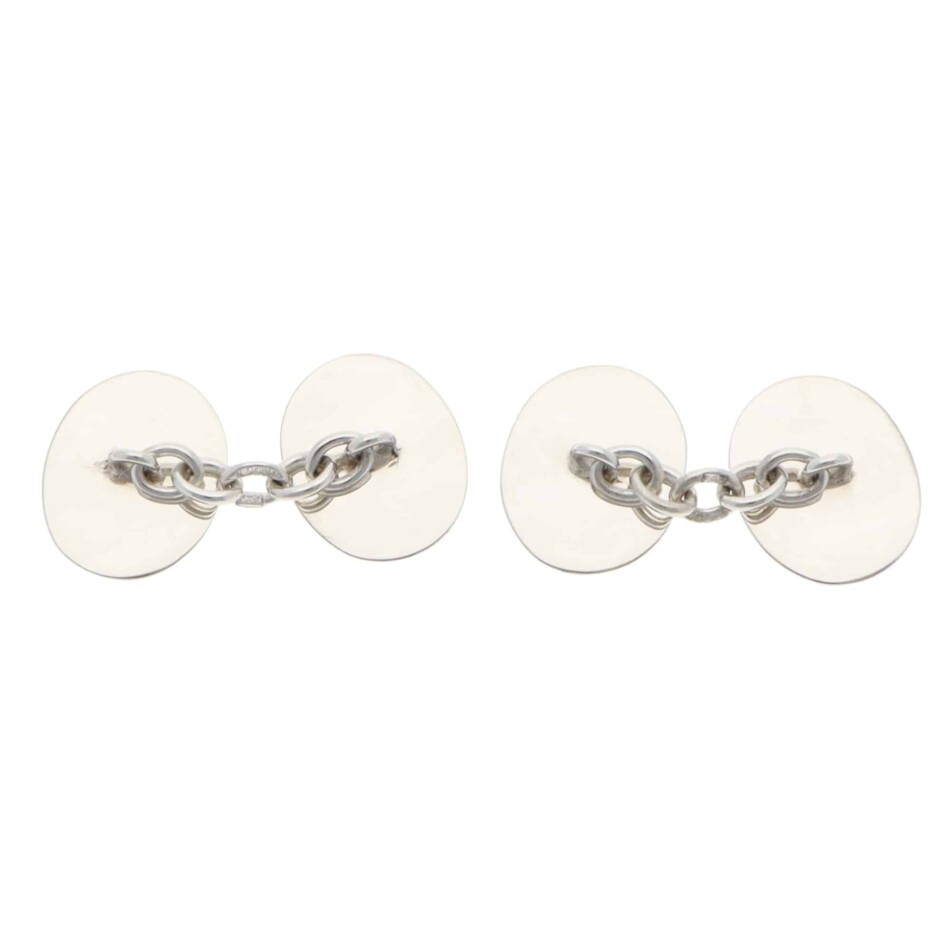 Contemporary Navy and Yellow Enamel Oval Chain Cufflinks