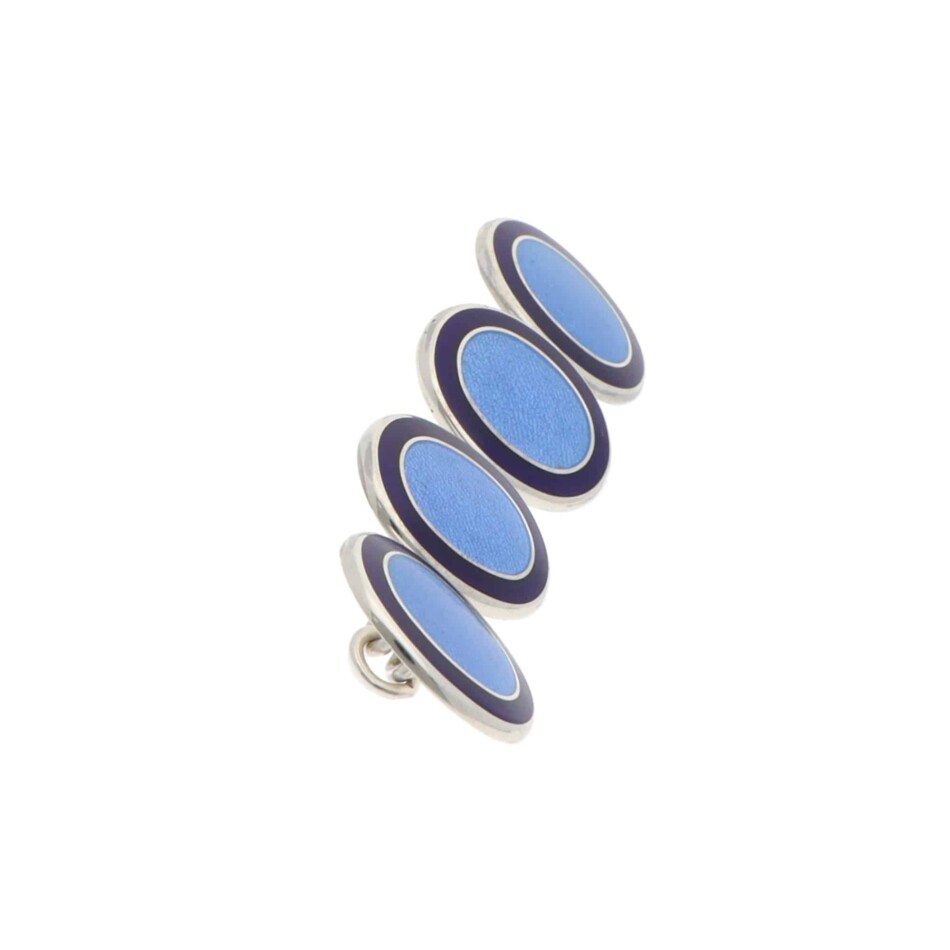 Contemporary Navy and Blue Enamel Oval Chain Cufflinks in Silver
