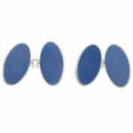 Contemporary Navy Enamel Elongated Oval Chain Cufflinks