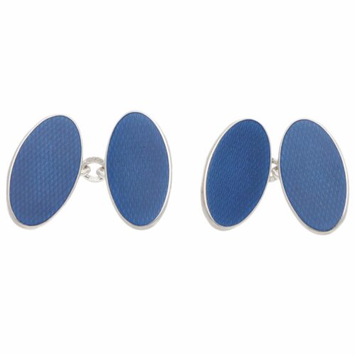 Contemporary Navy Enamel Elongated Oval Chain Cufflinks