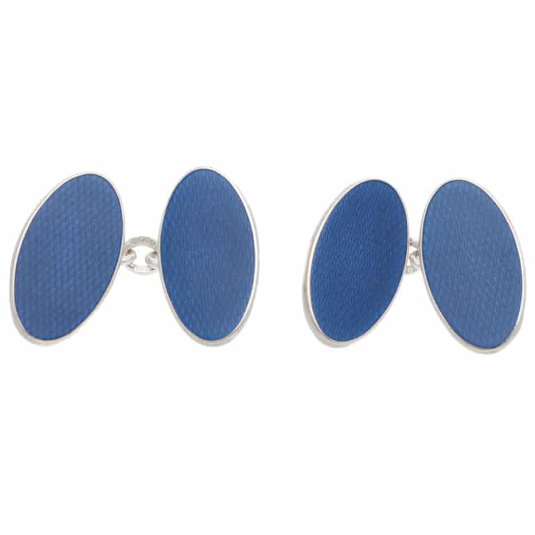 Contemporary Navy Enamel Elongated Oval Chain Cufflinks