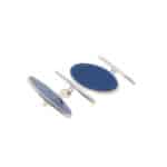Contemporary Navy Enamel Elongated Oval Chain Cufflinks