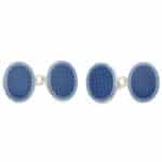 Contemporary Navy Patterned Enamel Oval Chain Cufflinks