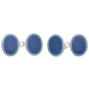 Contemporary Navy Patterned Enamel Oval Chain Cufflinks