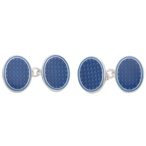 Contemporary Navy Patterned Enamel Oval Chain Cufflinks