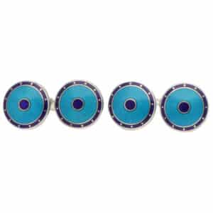 Contemporary Navy and Turquoise Enamel Round Chain Cufflinks