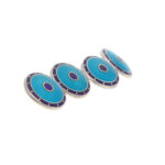 Contemporary Navy and Turquoise Enamel Round Chain Cufflinks