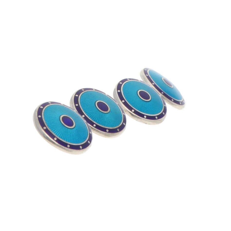 Contemporary Navy and Turquoise Enamel Round Chain Cufflinks