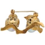 Vintage 1992 Love Birds Pearl and Sapphire Brooch in Yellow Gold