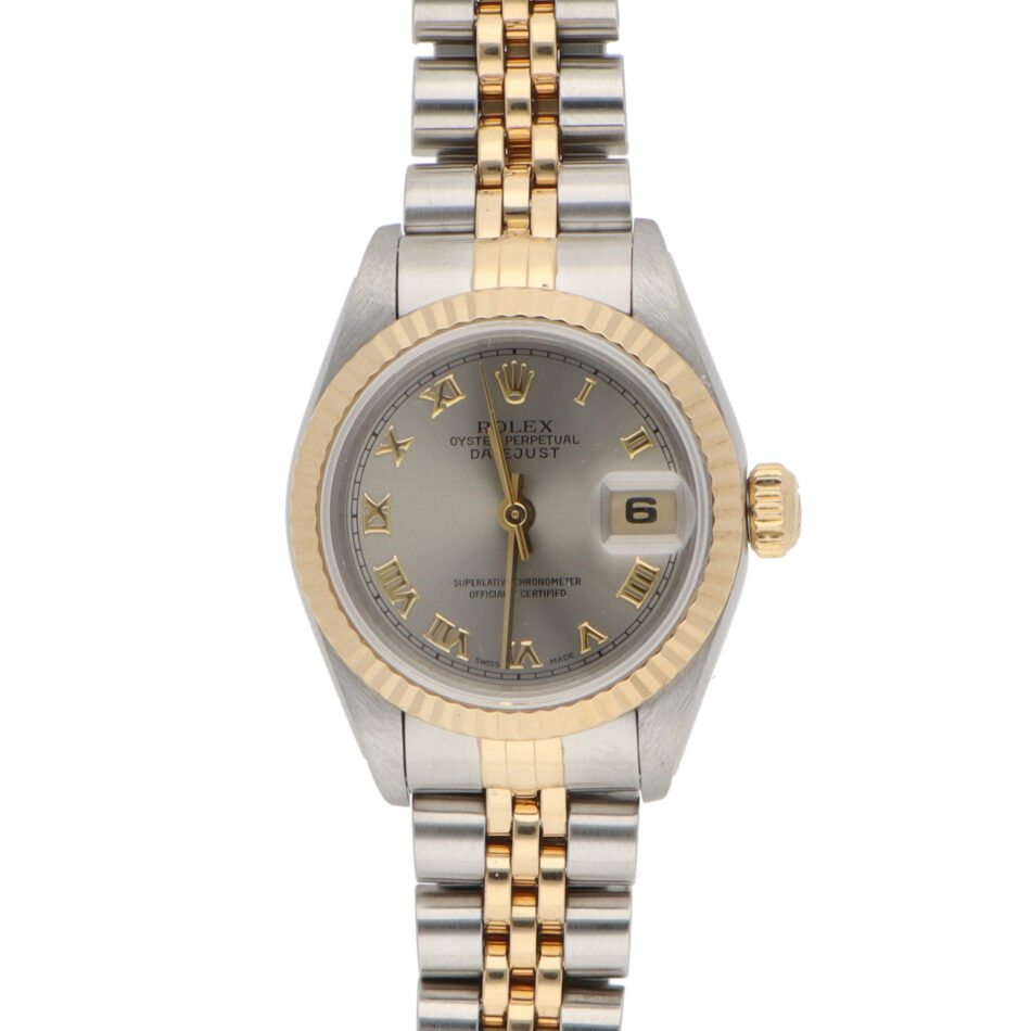 Vintage 1997 Rolex Datejust Steel and Gold Watch with Grey Dial