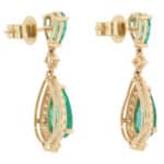 Contemporary Emerald and Diamond Drop Earrings in Yellow Gold
