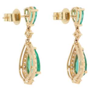Contemporary Emerald and Diamond Drop Earrings in Yellow Gold
