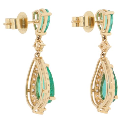 Contemporary Emerald and Diamond Drop Earrings in Yellow Gold