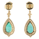 Contemporary Emerald and Diamond Drop Earrings in Yellow Gold