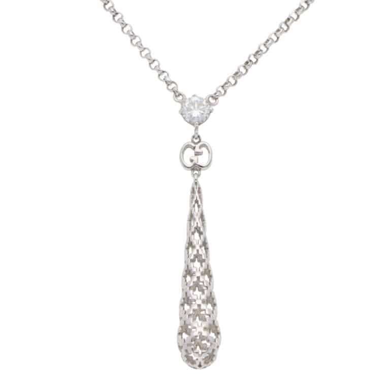 Vintage Gucci Diamantissima Diamond Drop Pendant Necklace