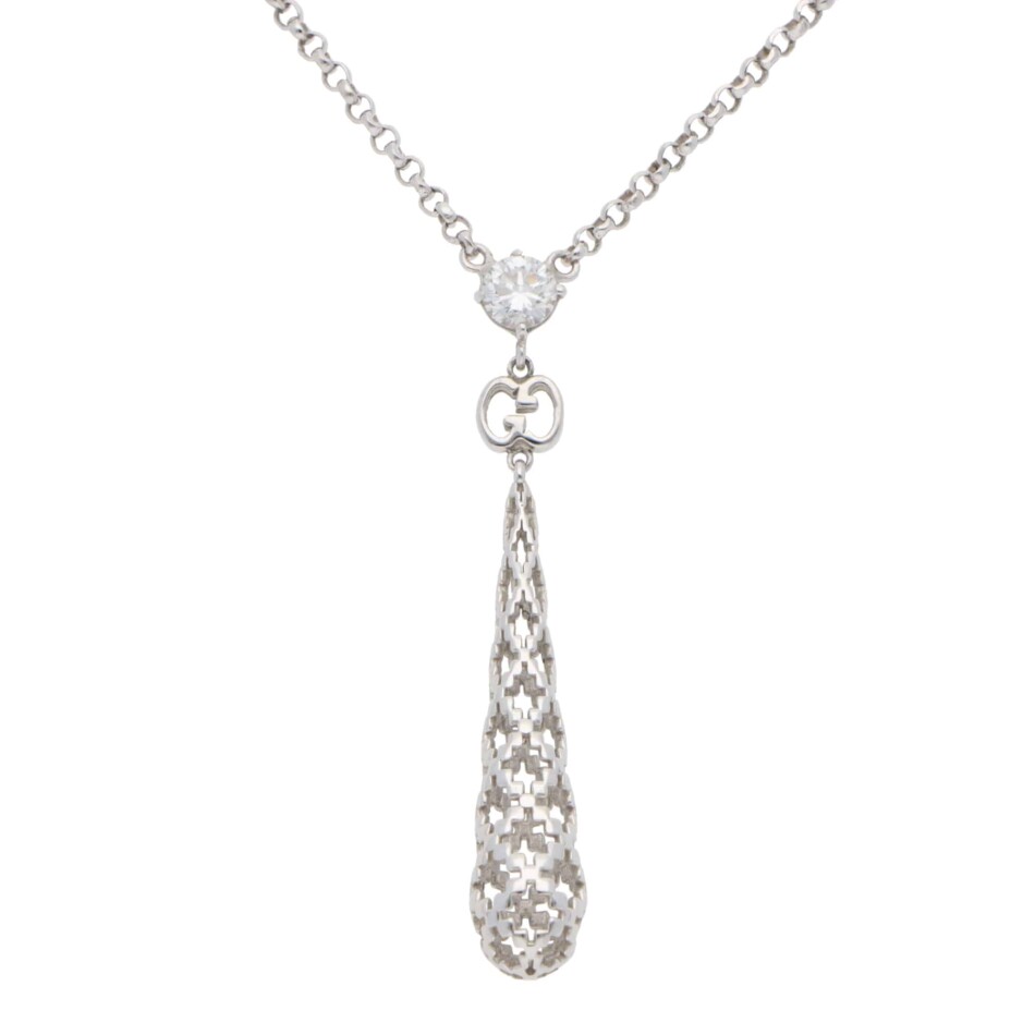Vintage Gucci Diamantissima Diamond Drop Pendant Necklace