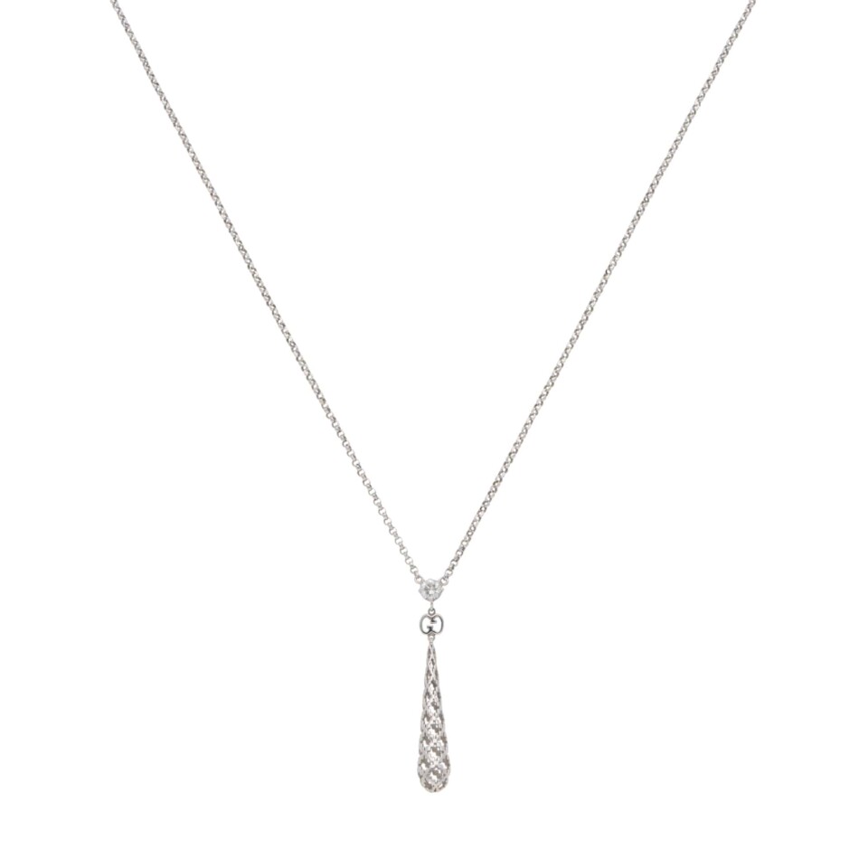Vintage Gucci Diamantissima Diamond Drop Pendant Necklace