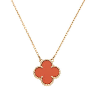Vintage Van Cleef & Arpels Carnelian Alhambra Pendant Necklace
