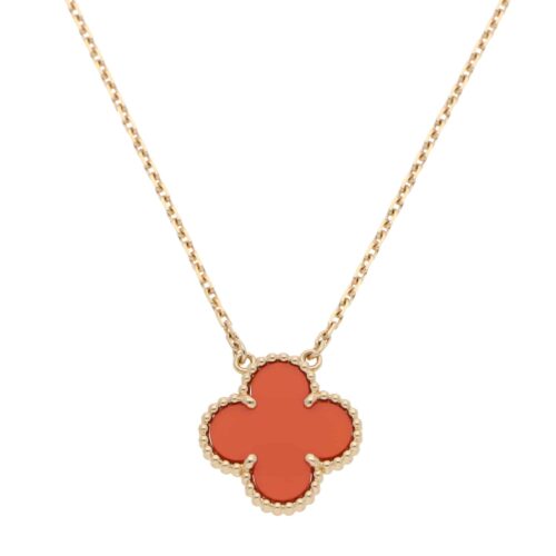 Vintage Van Cleef & Arpels Carnelian Alhambra Pendant Necklace