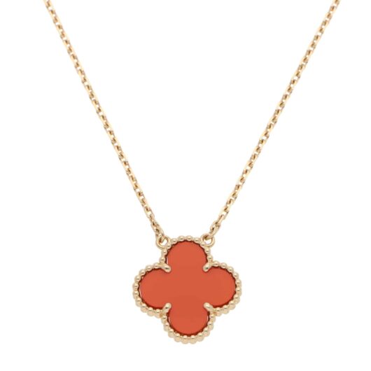Vintage Van Cleef & Arpels Carnelian Alhambra Pendant Necklace