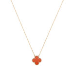 Vintage Van Cleef & Arpels Carnelian Alhambra Pendant Necklace