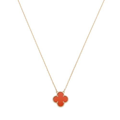 Vintage Van Cleef & Arpels Carnelian Alhambra Pendant Necklace
