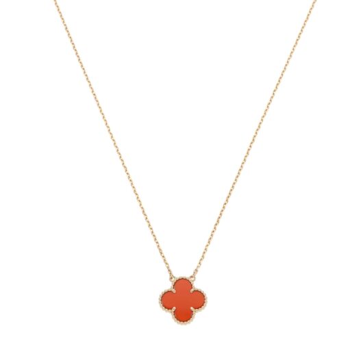 Vintage Van Cleef & Arpels Carnelian Alhambra Pendant Necklace