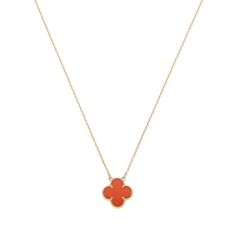 Vintage Van Cleef & Arpels Carnelian Alhambra Pendant Necklace