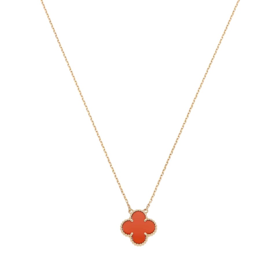 Vintage Van Cleef & Arpels Carnelian Alhambra Pendant Necklace