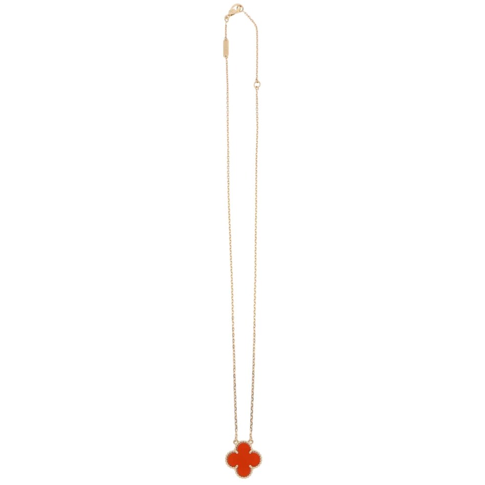 Vintage Van Cleef & Arpels Carnelian Alhambra Pendant Necklace