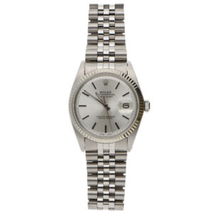 Vintage 36mm Rolex Datejust Steel Quartz Watch with Silver Dial