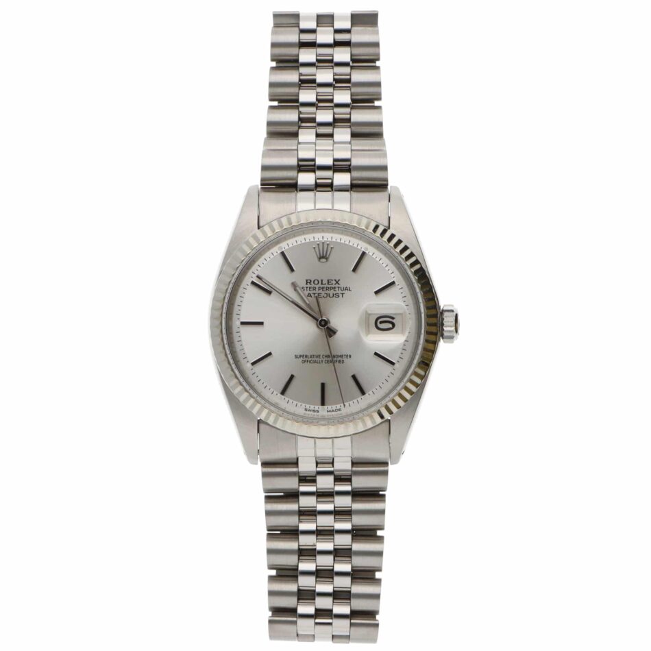 Vintage 36mm Rolex Datejust Steel Quartz Watch with Silver Dial