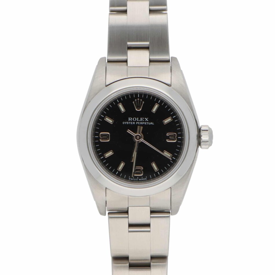 Vintage 1999 Rolex Oyster Perpetual Steel Watch with Black Dial