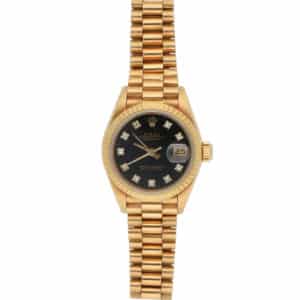 Vintage 1986 26mm Rolex Datejust Gold Watch with Black Dial