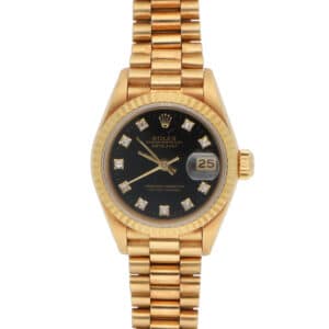 Vintage 1986 26mm Rolex Datejust Gold Watch with Black Dial